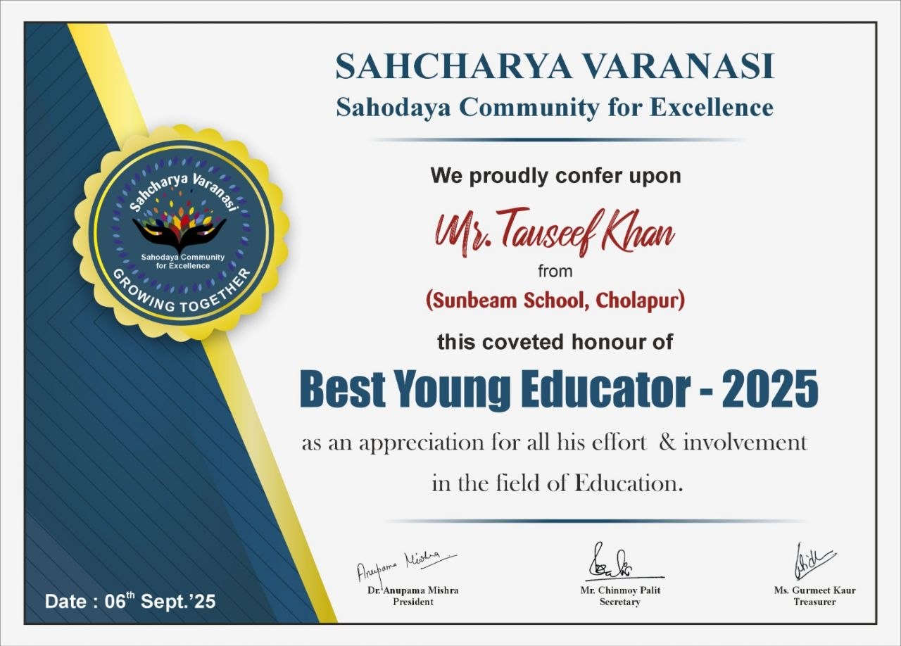 Sahcharya Best Young Educator 2025 Certificate